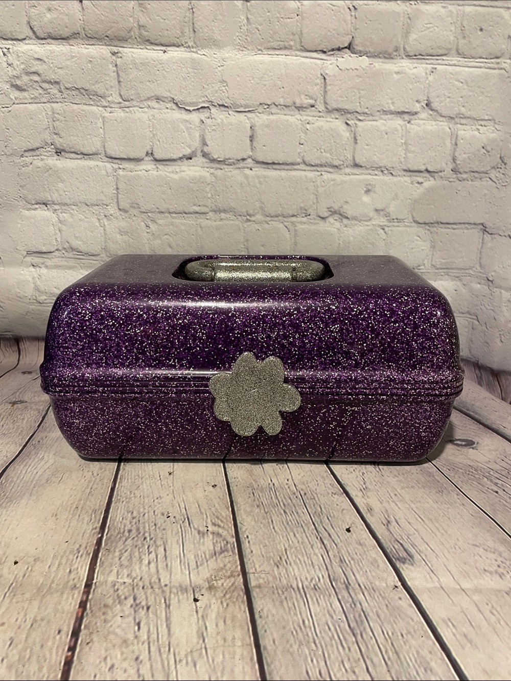 Caboodles Purple Glitter Cosmetic Case with Silver Accent